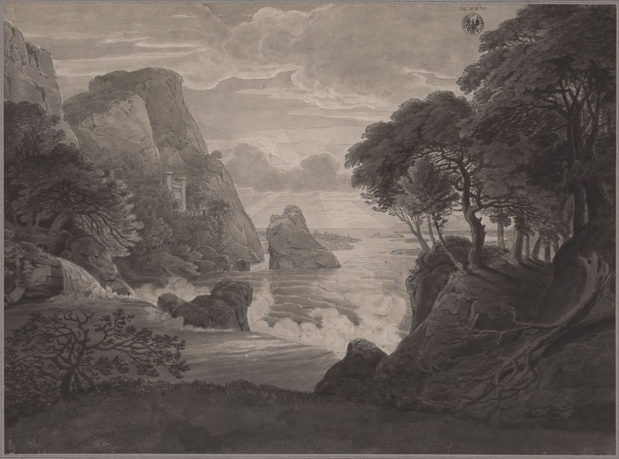 Paysage côtier rocheux avec un château - Karl Friedrich Schinkel