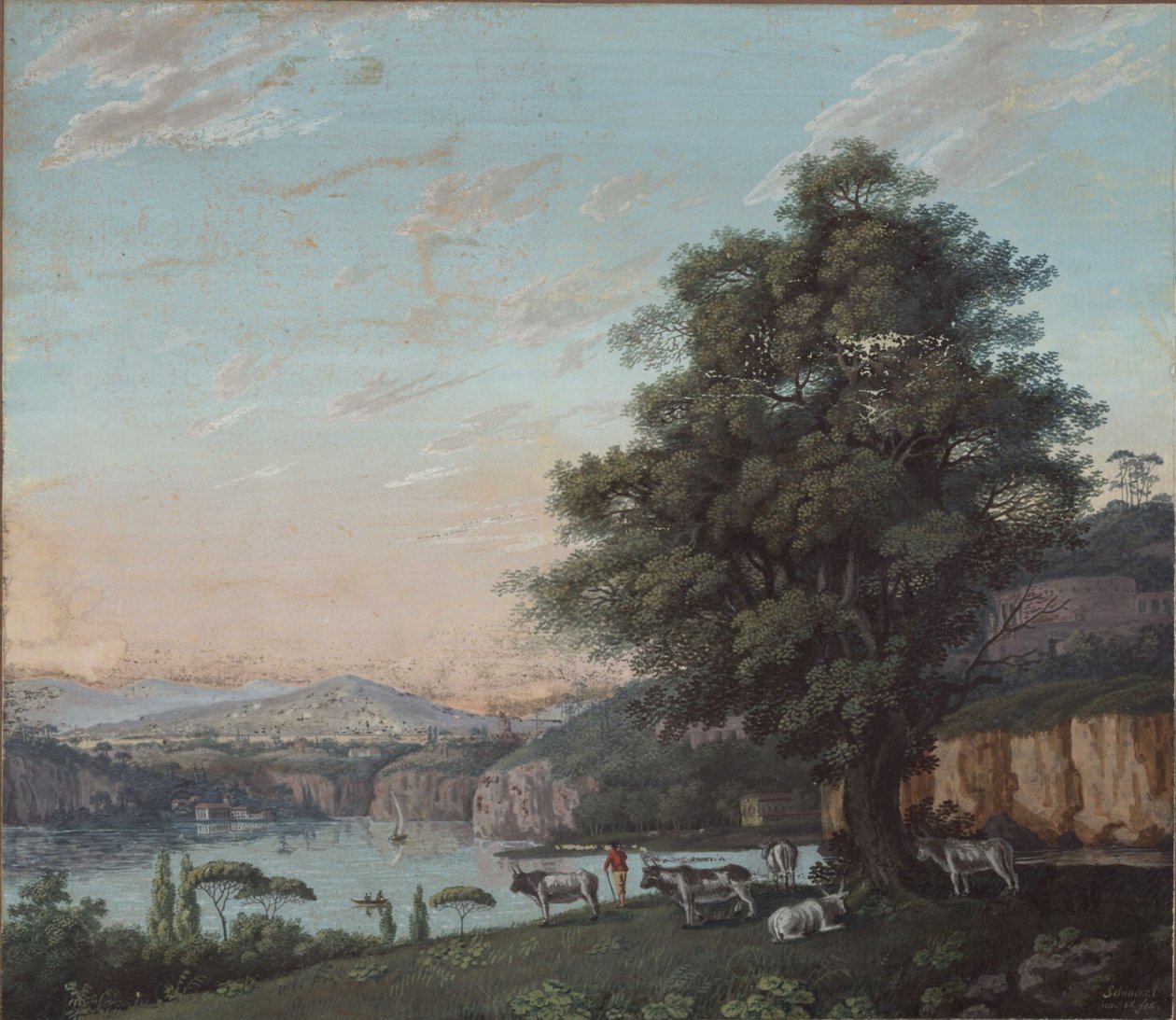 Paysage idéal italien avec arbre, troupeau et montagnes - Karl Friedrich Schinkel