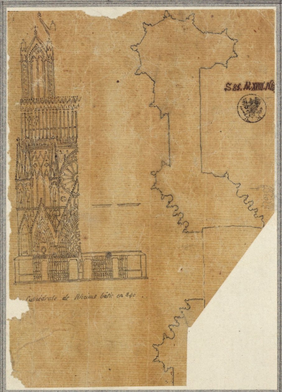 Kathedrale von Reims. Teilansicht der Westfassade und Grundriss - Karl Friedrich Schinkel