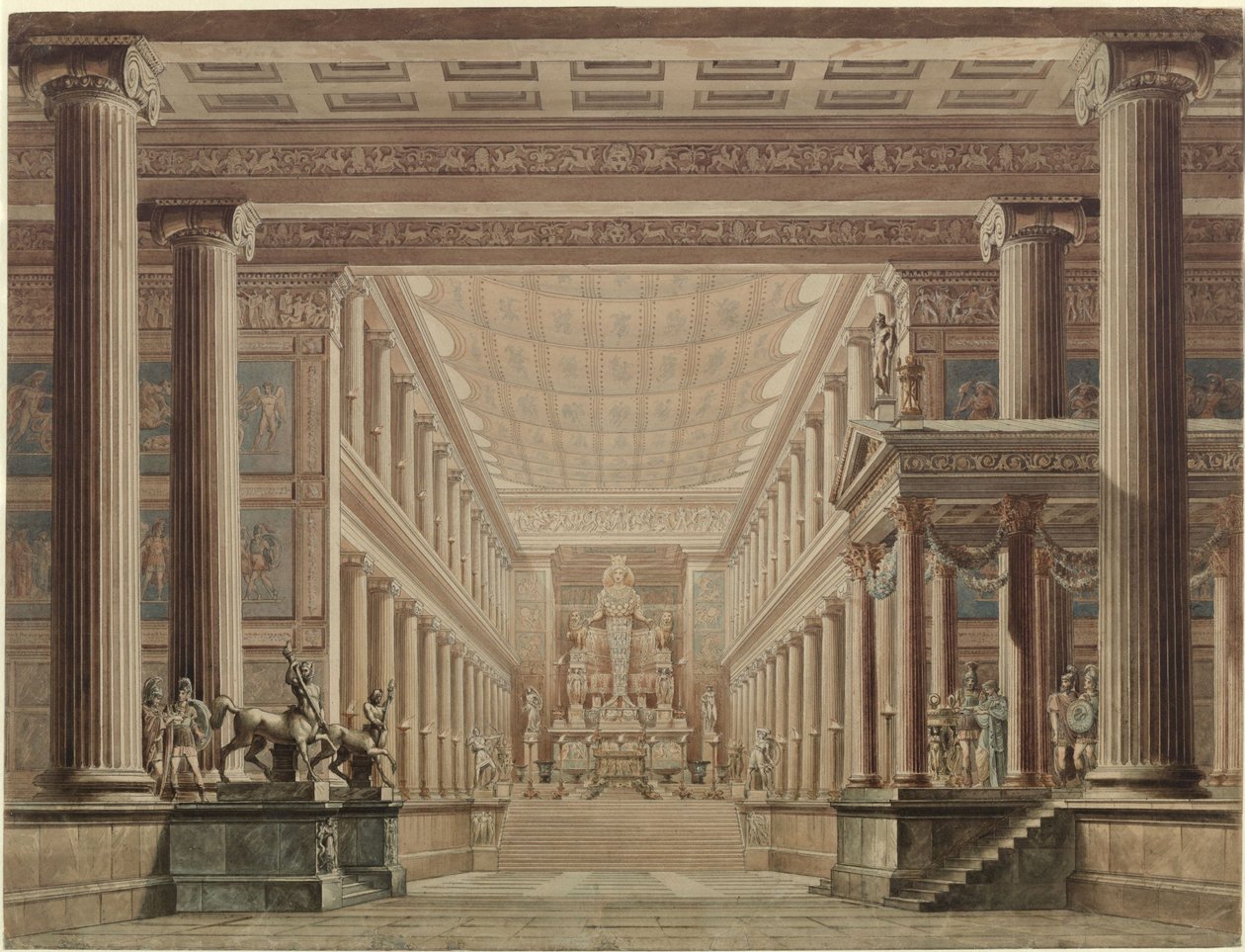 Olimpia. Opéra de Gaspare Spontini. Esquisse du deuxième décor. Intérieur du temple de Diane - Karl Friedrich Schinkel
