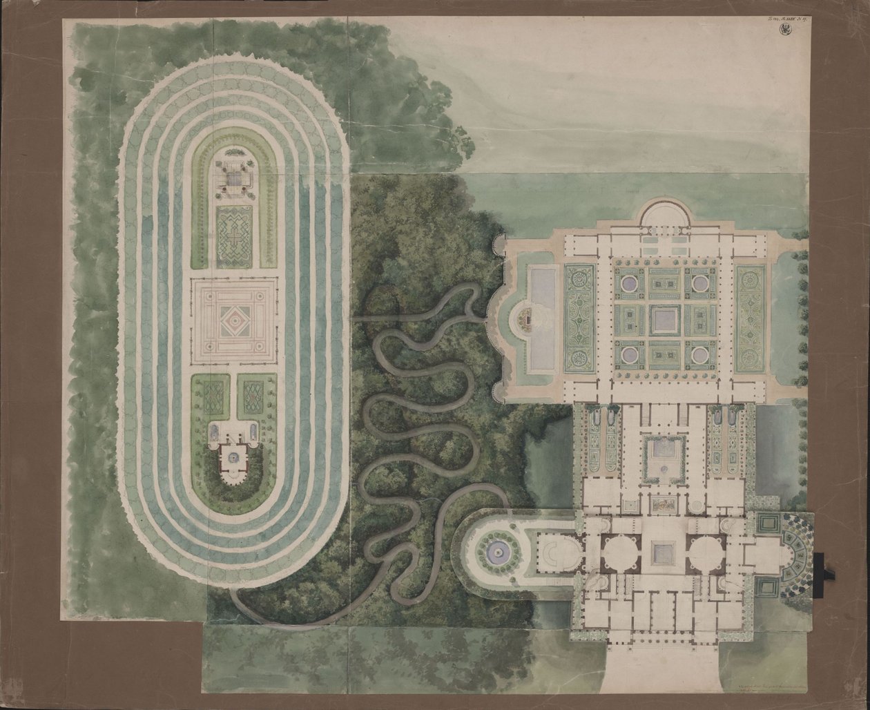 Potsdam-Sanssouci. Maison de campagne antique près du château de Charlottenhof. Plan de situation et plan au sol - Karl Friedrich Schinkel