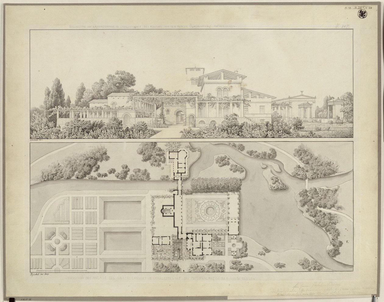 Potsdam-Sanssouci. Bains romains près du château de Charlottenhof. Vue de l