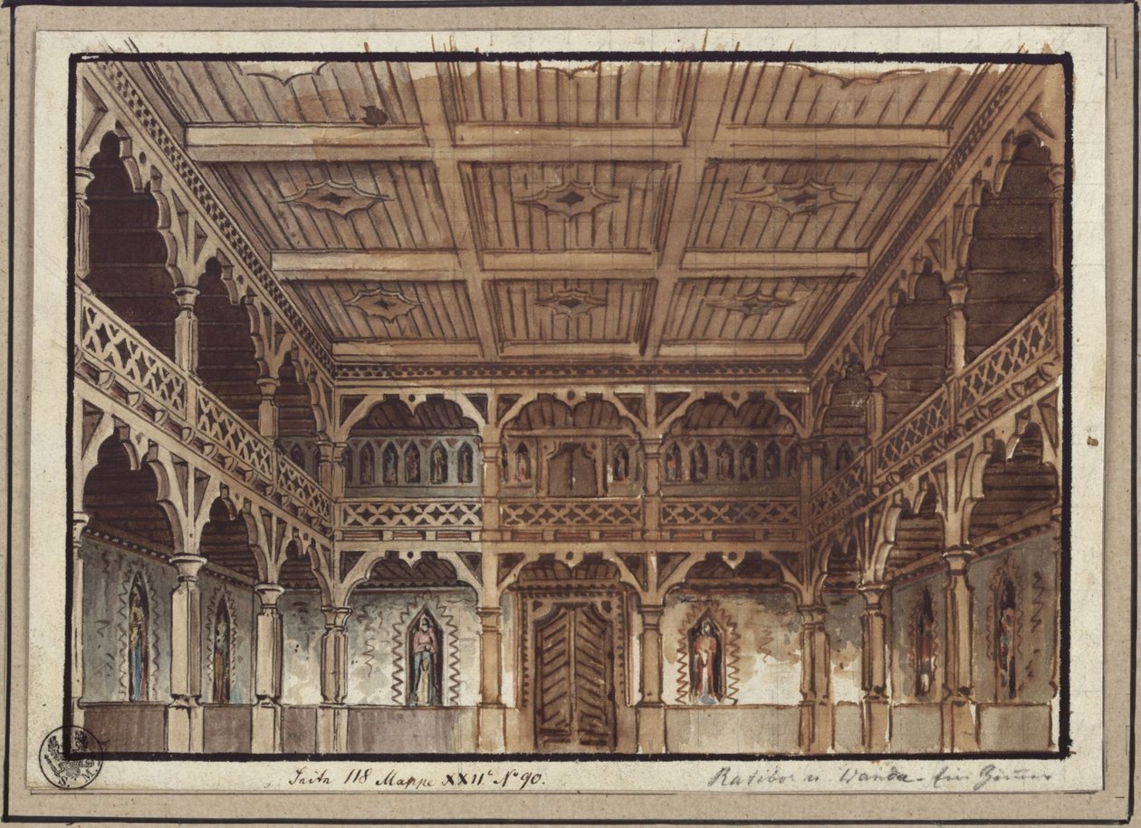 Ratibor et Wanda. Pièce de Jakob Andreas Konrad Levezow. Projet pour le 2e décor. Appartement des femmes dans le château - Karl Friedrich Schinkel