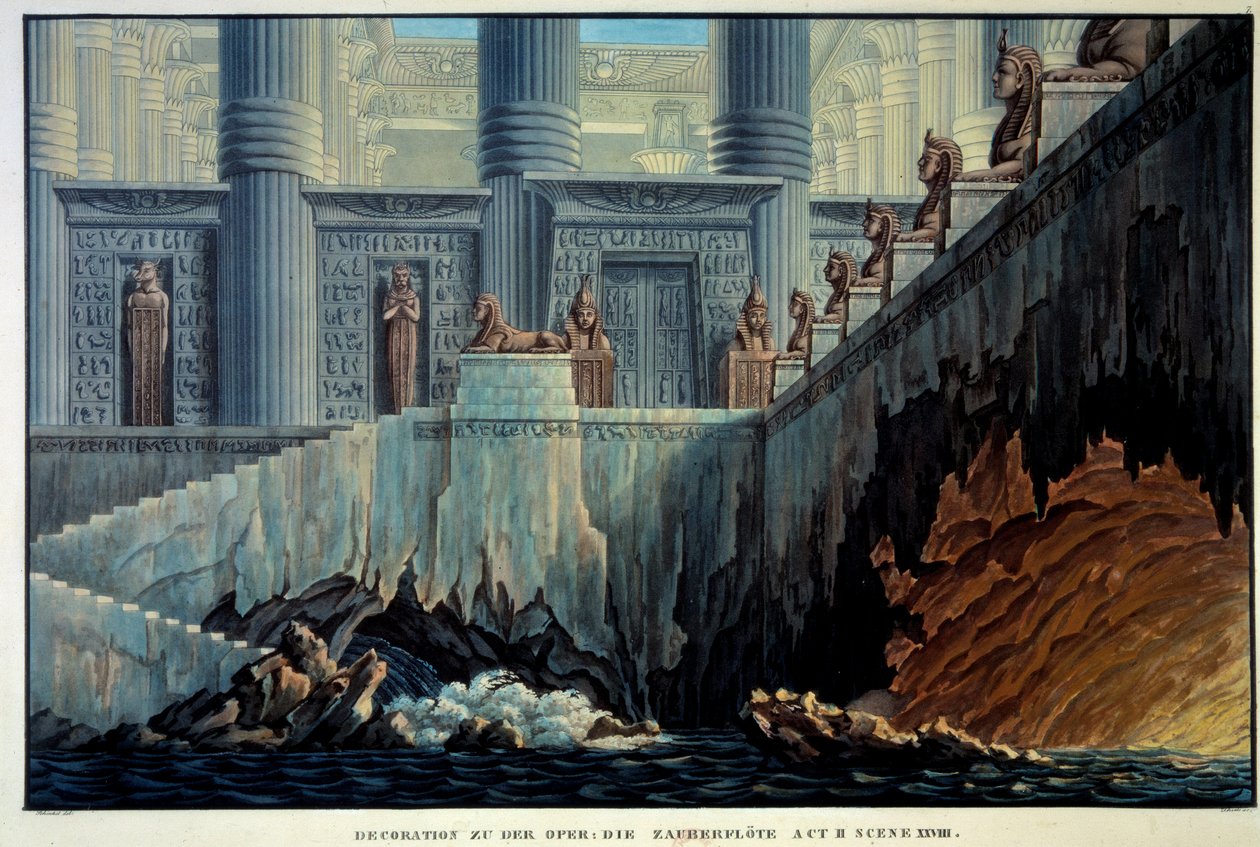 Décor de théâtre pour La Flûte enchantée (Die Zauberflöte) de Mozart. Gravure par Karl Schinkel - Karl Friedrich Schinkel