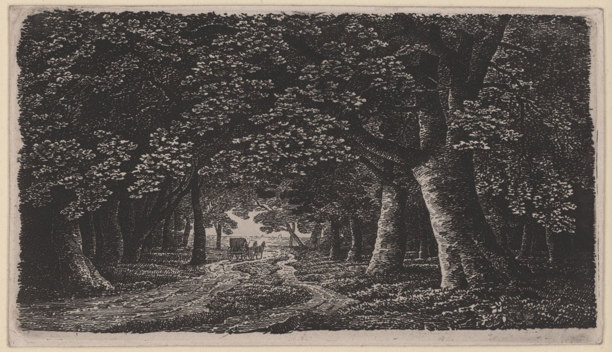 Chemin forestier avec une voiture - Karl Friedrich Schinkel