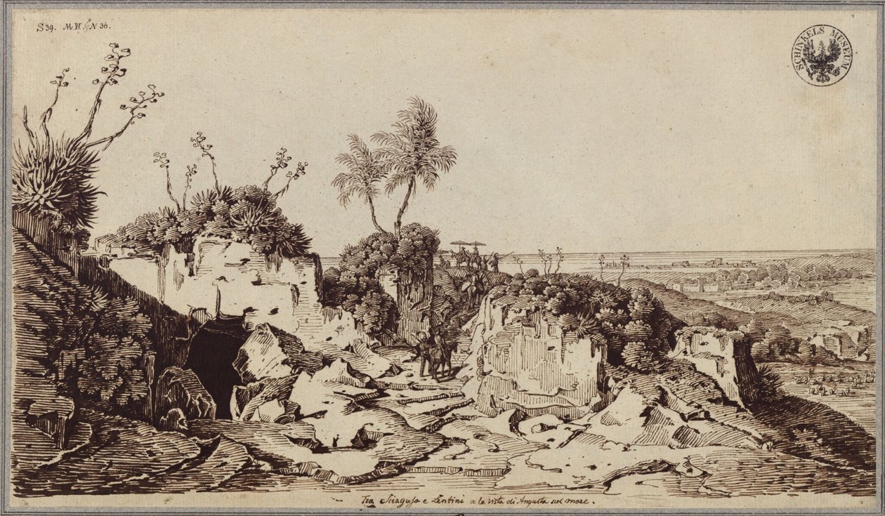 Entre Syracuse et Lentini, avec vue sur Augusta et la mer - Karl Friedrich Schinkel