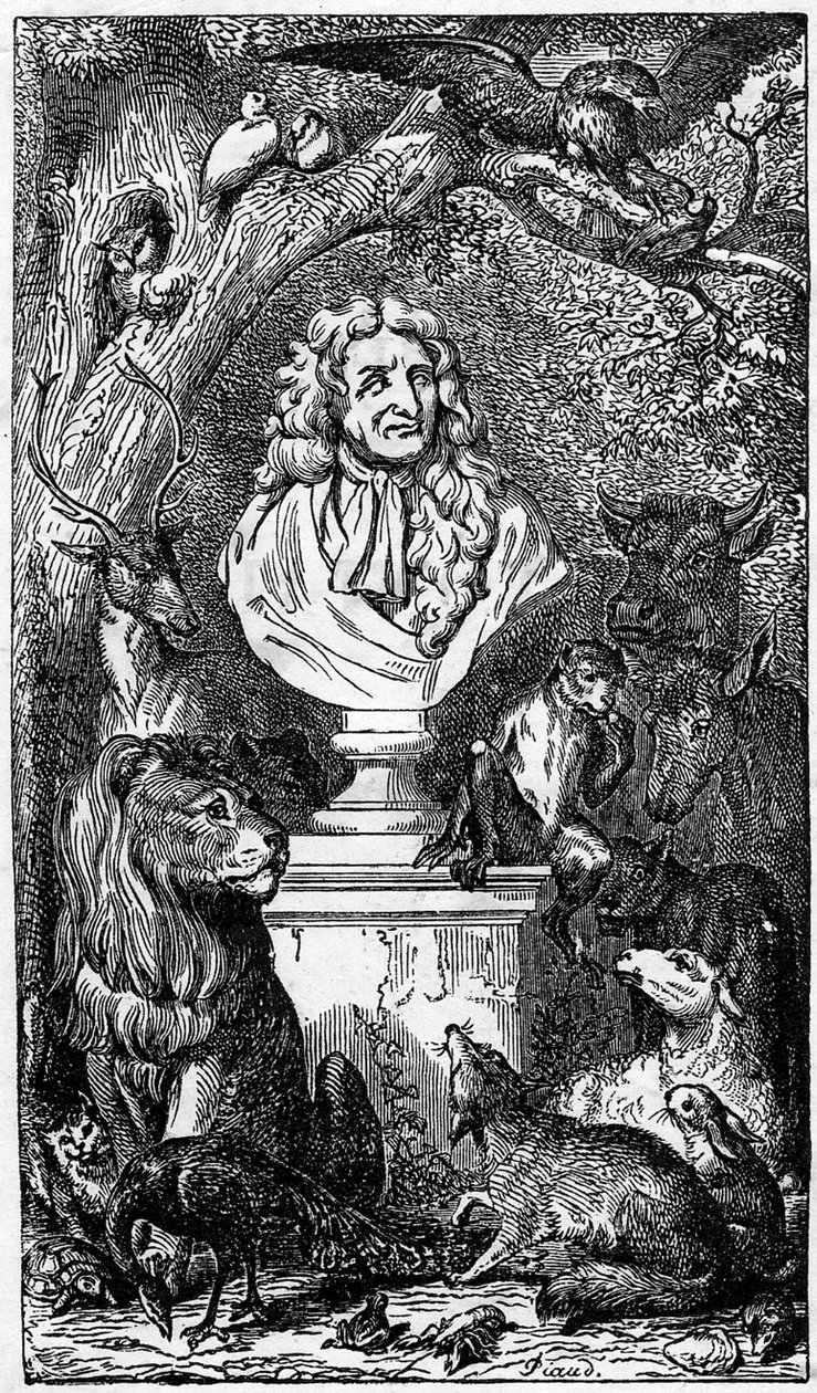 Buste allégorique de Jean de La Fontaine, entouré d