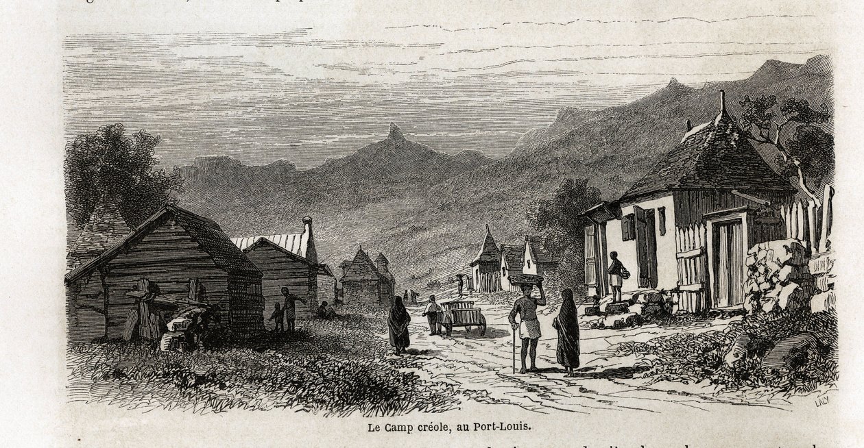 Le camp créole, à Port Louis, dessin de Karl Girardet (1813-1871), pour illustrer le séjour d