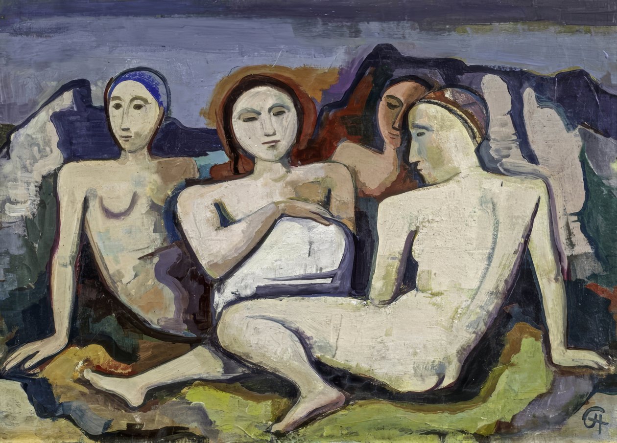 Composition figurative (Quatre femmes assises dans un paysage) - Karl Hofer