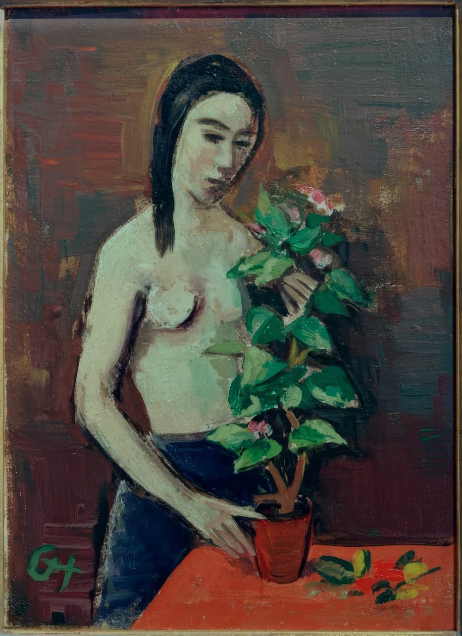 Fille avec pot de fleurs - Karl Hofer
