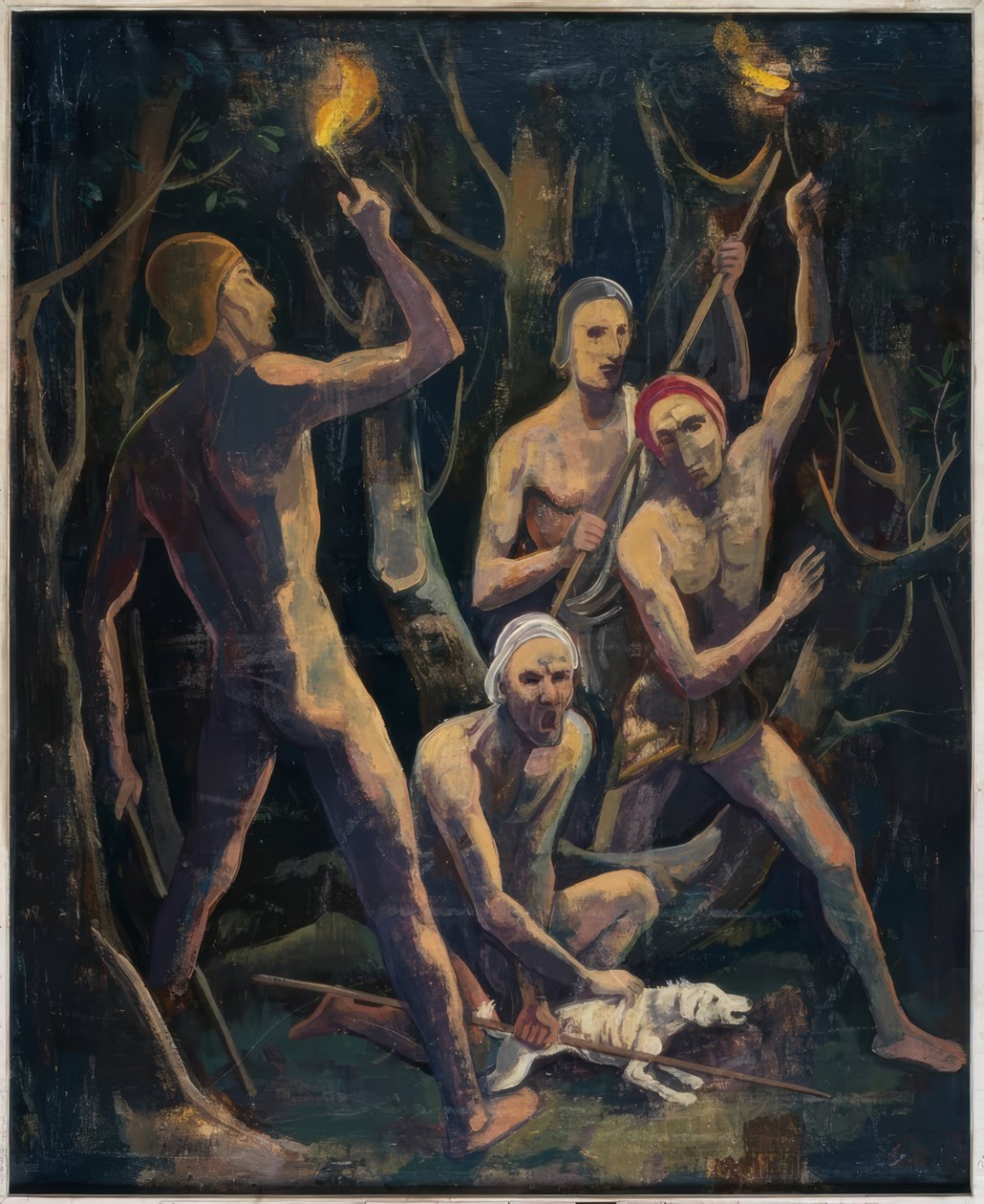 Des hommes avec des torches dans la forêt - Karl Hofer