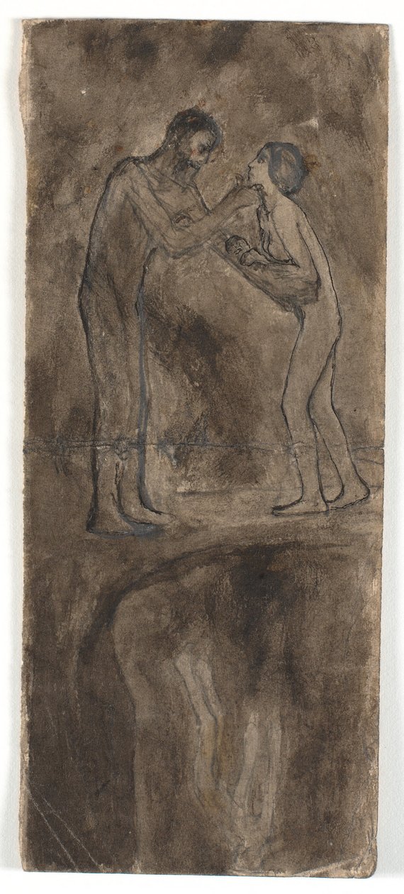 Esquisse de composition, homme et femme nus avec enfant. En bas, à l