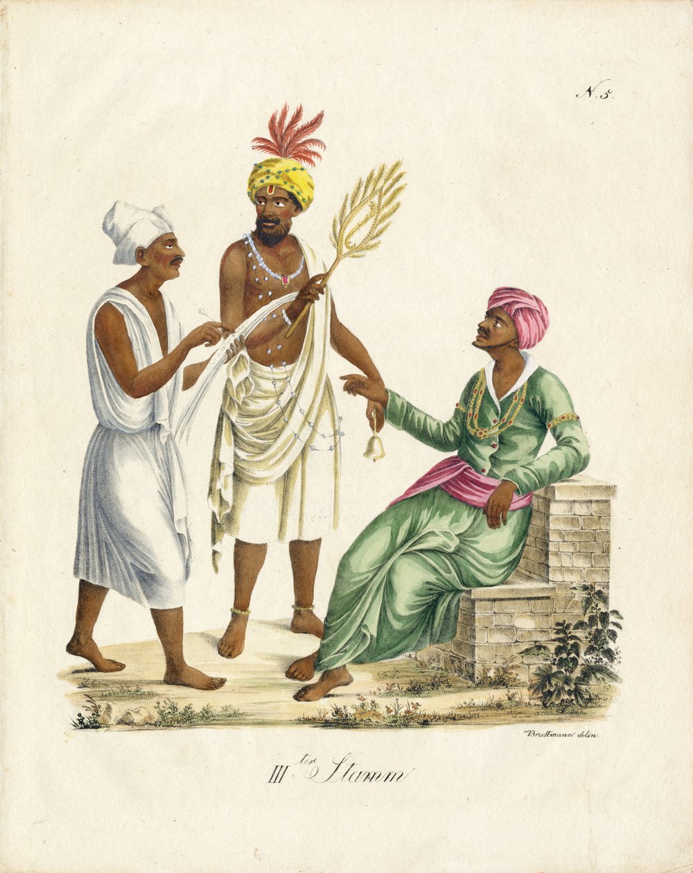 Hommes indiens en vêtements traditionnels (impression) - Karl Joseph Brodtmann