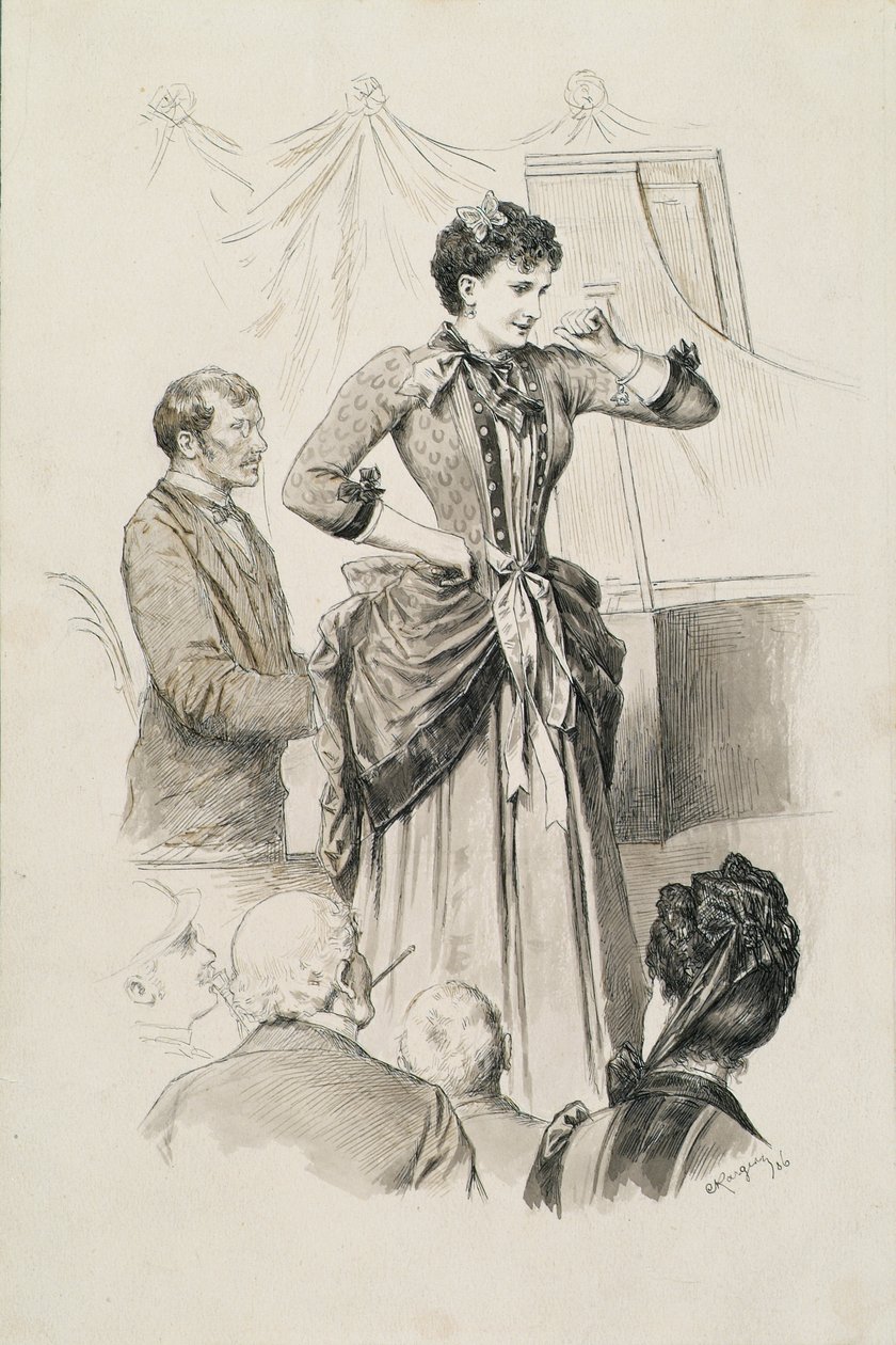 Types viennois : Mademoiselle Hornischer, chanteuse, et son pianiste devant le public - Karl Karger