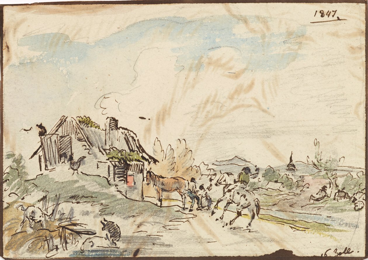 Idylle rurale, ferme avec chevaux - Karl Pischinger