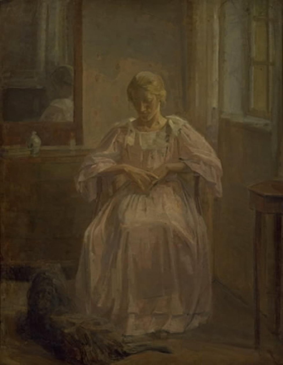 Une jeune fille, Sophie Lofthus, avec un chien - Karl Schou