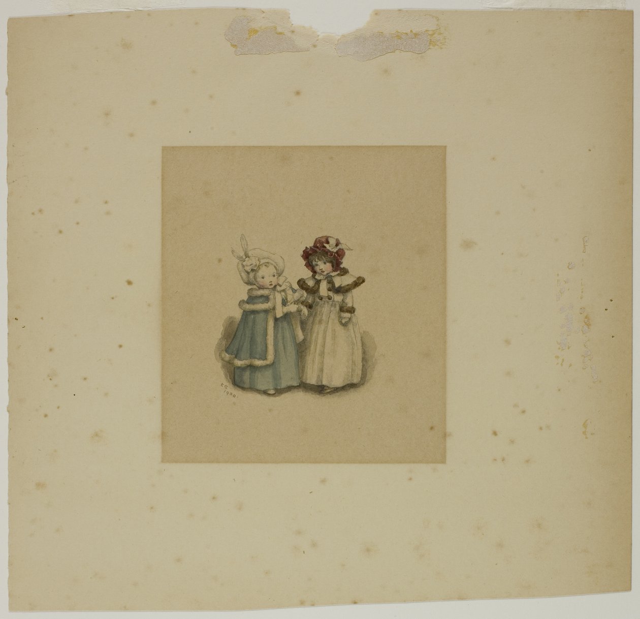 Deux petites filles en manteaux bordés de fourrure - Kate Greenaway