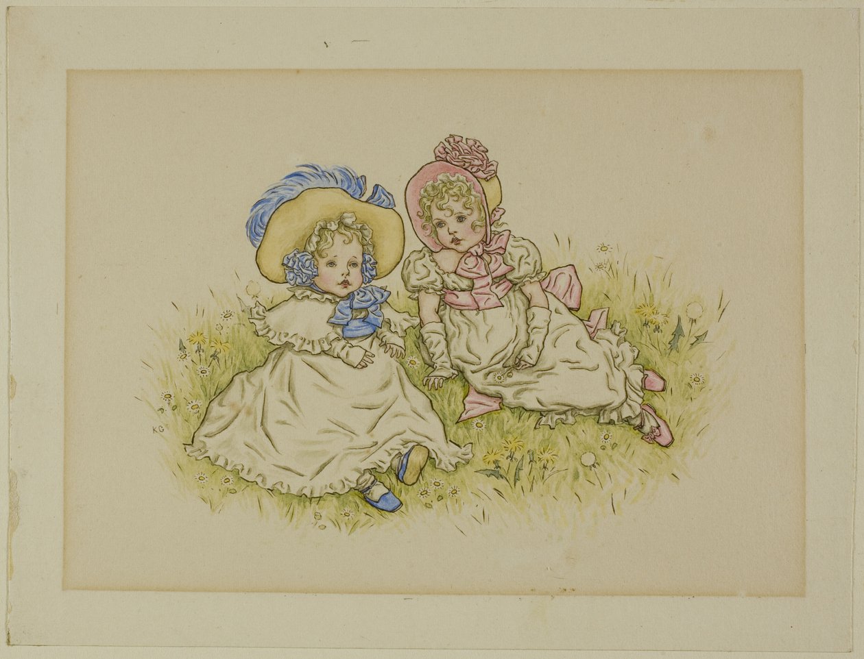 Deux Petites Filles avec Bonnets - Kate Greenaway