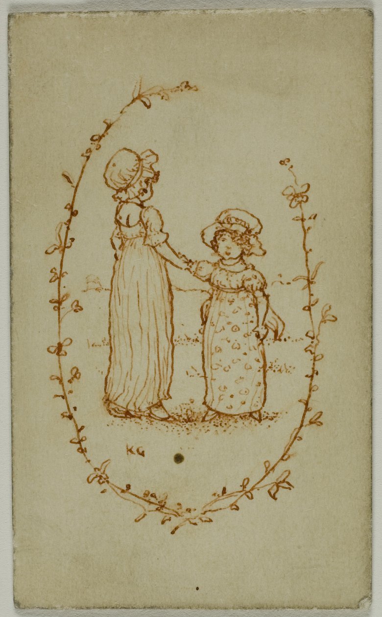 Vignette de deux filles (recto); Athéna (verso) - Kate Greenaway