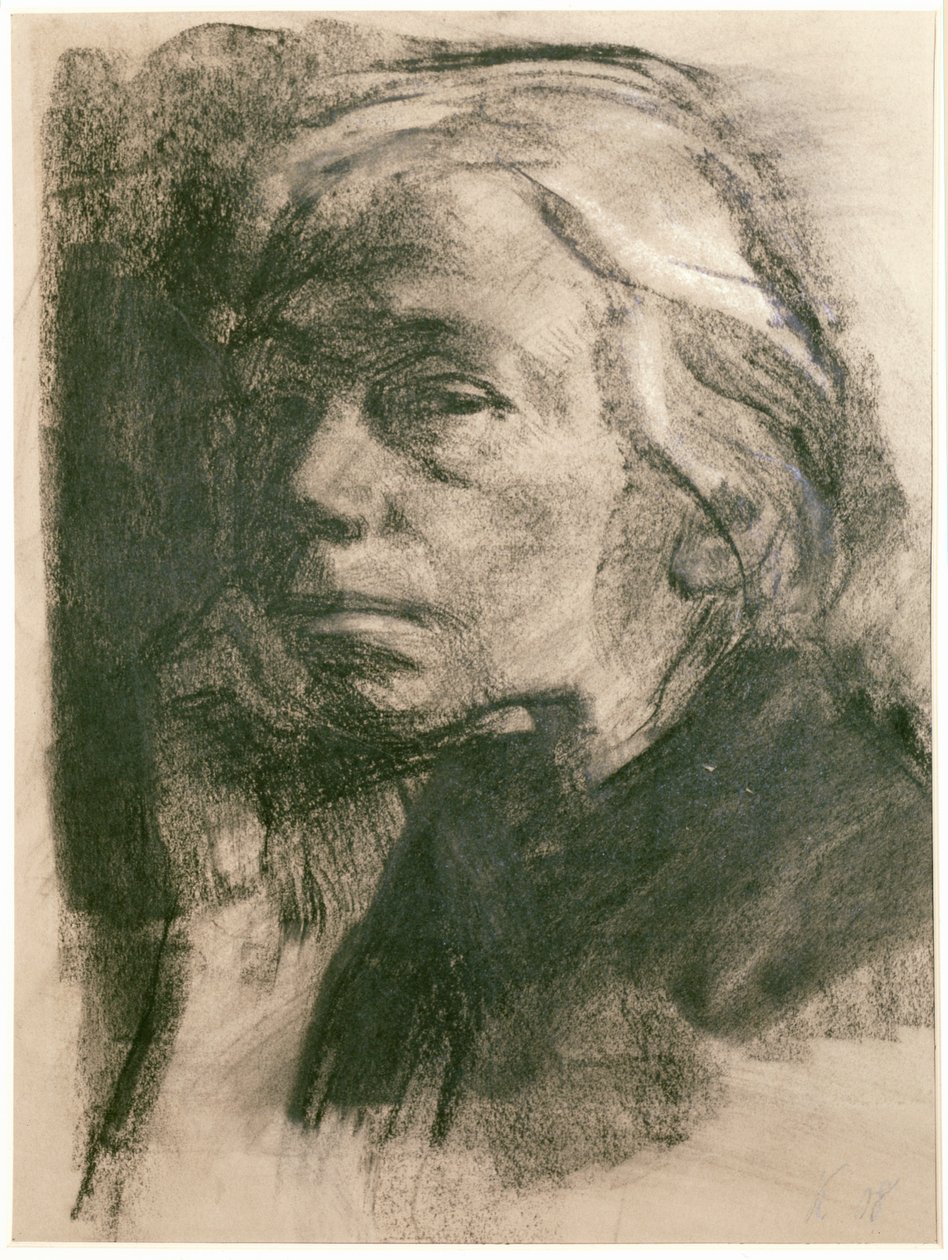 Kaethe Kollwitz, autoportrait (fusain sur papier) - Kathe Schmidt Kollwitz