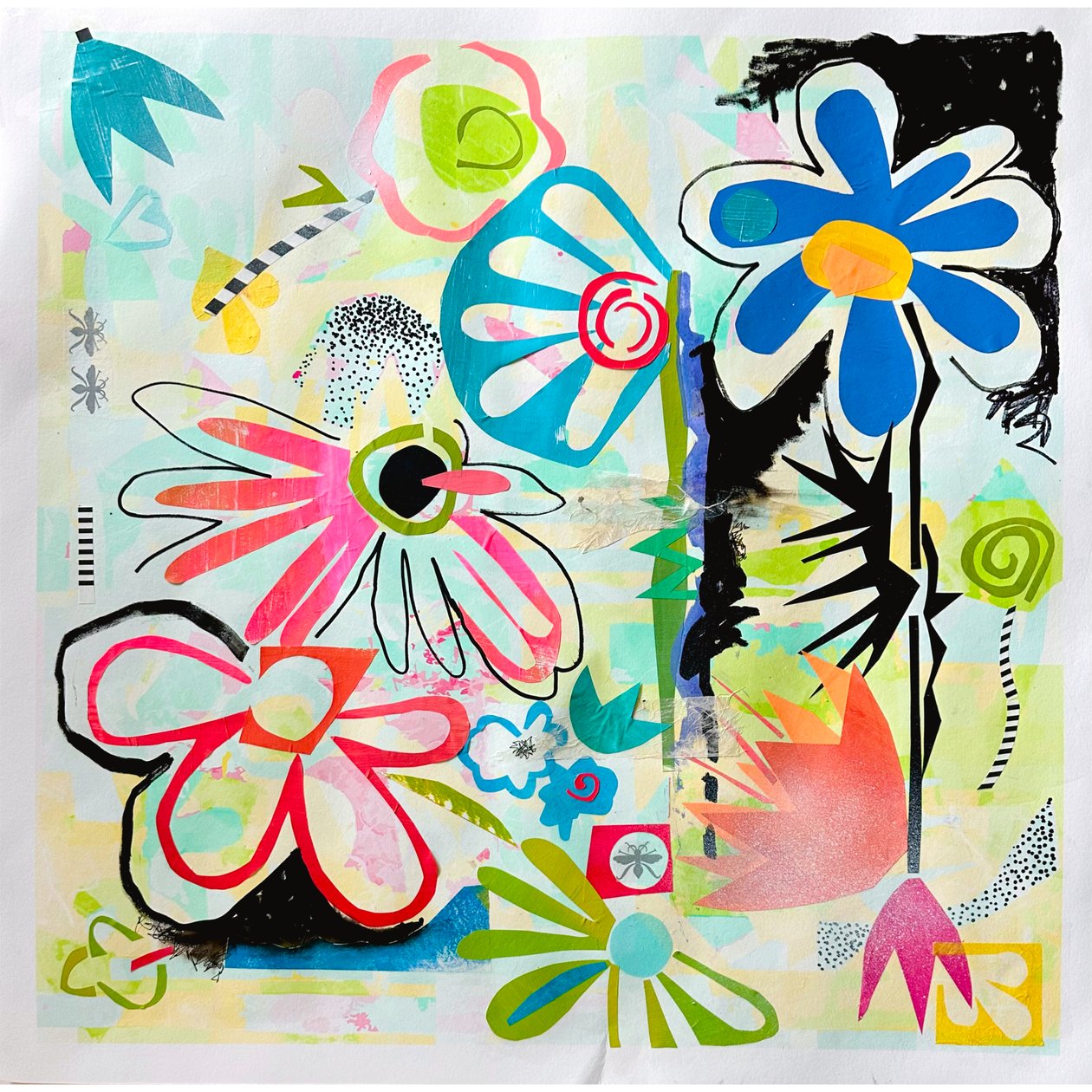 whimsical bloom, 2025 (technique mixte sur papier) - Kathy Dunaway