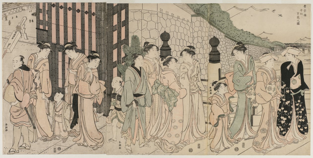 Mille automnes, dix mille ans sur le pont Tokiwa - Katsukawa Shuncho