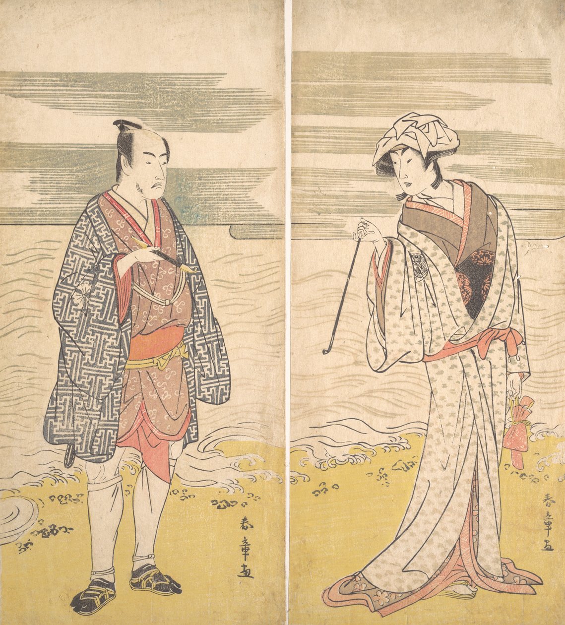 Deux acteurs : le quatrième Matsumoto Koshiro en homme vêtu d