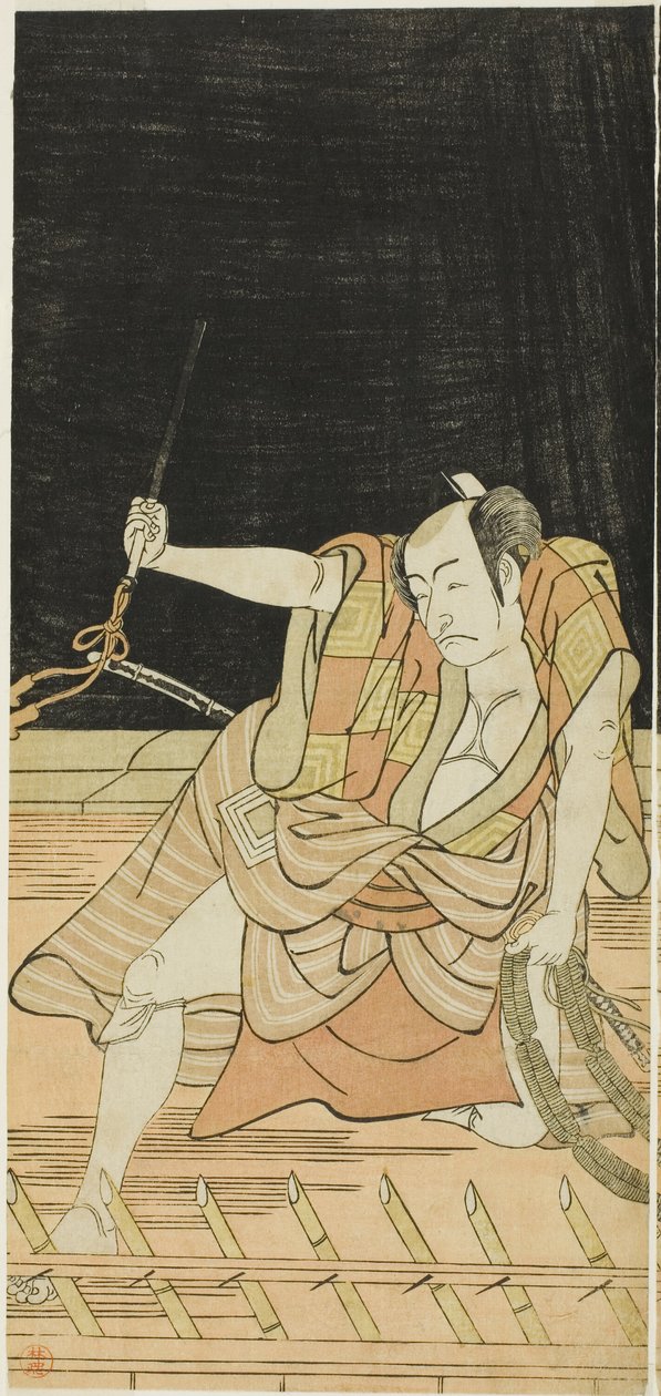 Les acteurs Nakamura Nakazô I (Danshichi Kurobei) et Ichikawa Danjûrô V (Issun Tokubei) dans "Mirror of Osaka in the SummerFestival" ("Natsu MatsuriNaniwa Kagami"). - Katsukawa Shunkо̄