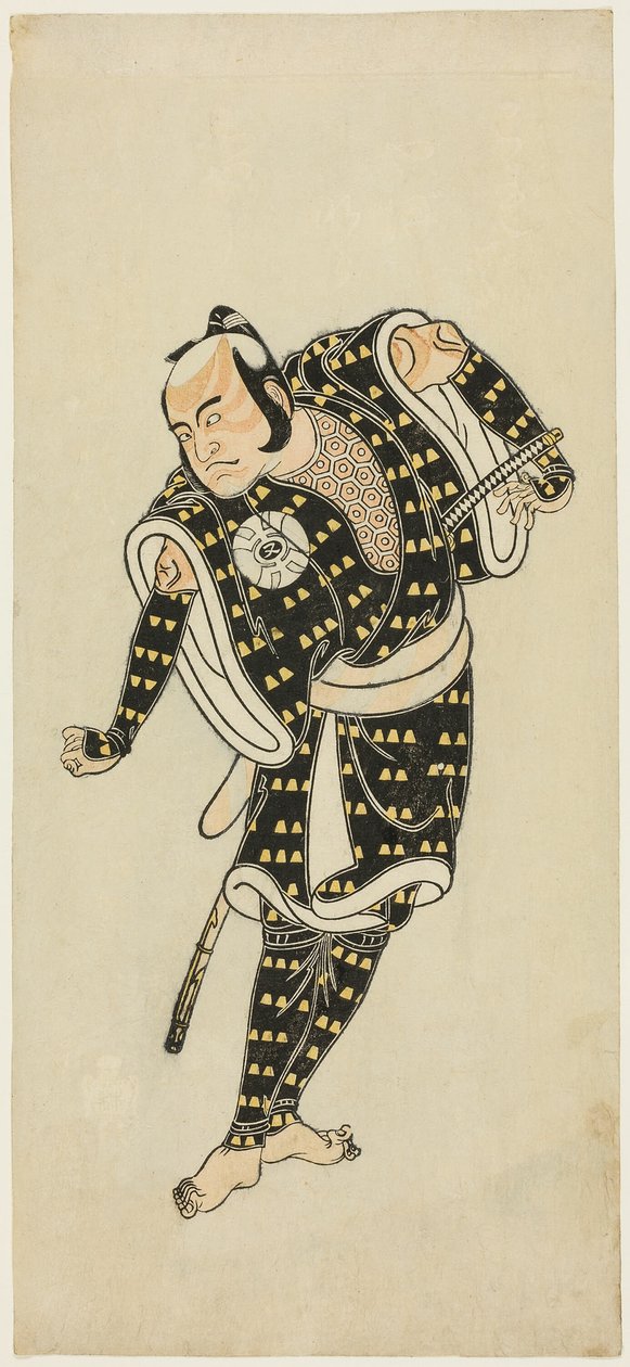 Acteur Bandô Matatarô IV comme Gempachibyôe dans « Flocons de Neige : Fleurs de Prunier Kaomise » (« Mutsu no hana ume no kaomise ») - Katsukawa Shunsho