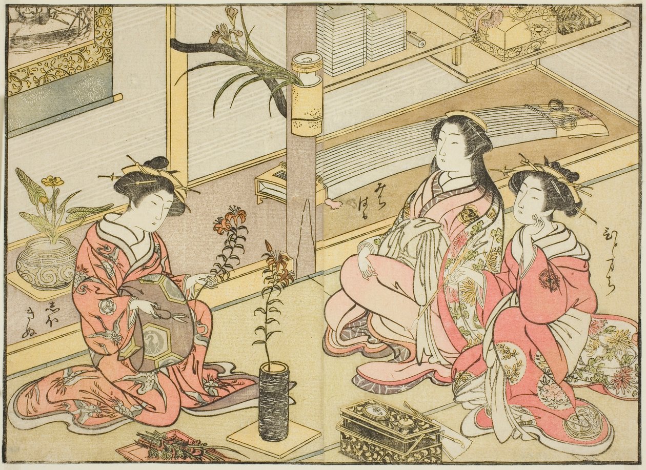 Courtisanes de Kadotsutaya, du livre "Miroir des belles femmes des quartiers de plaisir (Seiro bijin awase sugata kagami)," vol. 1 - Katsukawa Shunsho