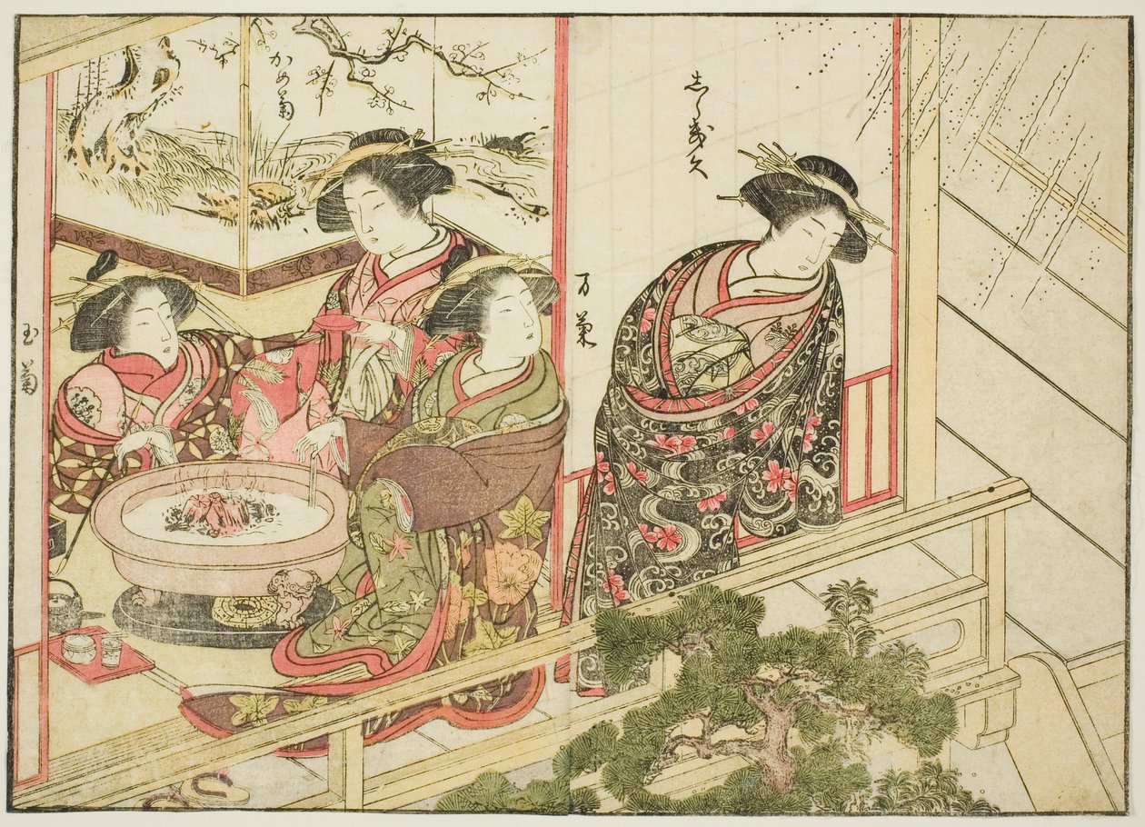 Courtisanes du Kiribishiya, du livre « Miroir des belles femmes des quartiers de plaisir (Seiro bijin awase sugata kagami) », vol. 2 - Katsukawa Shunsho