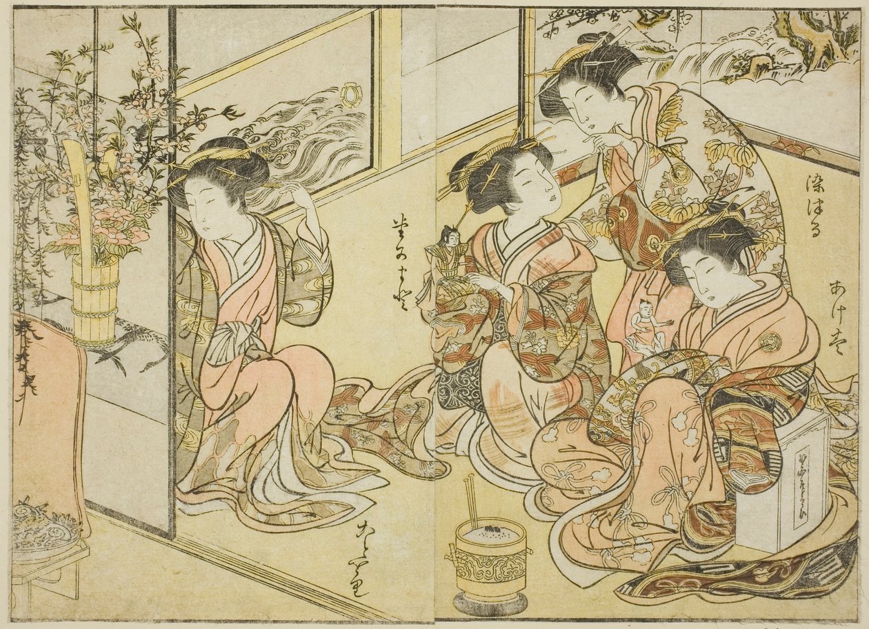 Courtisanes du Matsuneya, du livre "Miroir des belles femmes des quartiers de plaisir (Seiro bijin awase sugata kagami)," vol. 1 - Katsukawa Shunsho