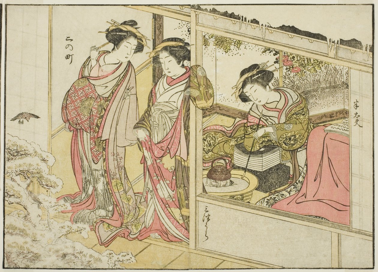 Courtisanes de Nakaomiya, du livre "Miroir des belles femmes des quartiers de plaisir (Seiro bijin awase sugata kagami)", vol. 2 - Katsukawa Shunsho
