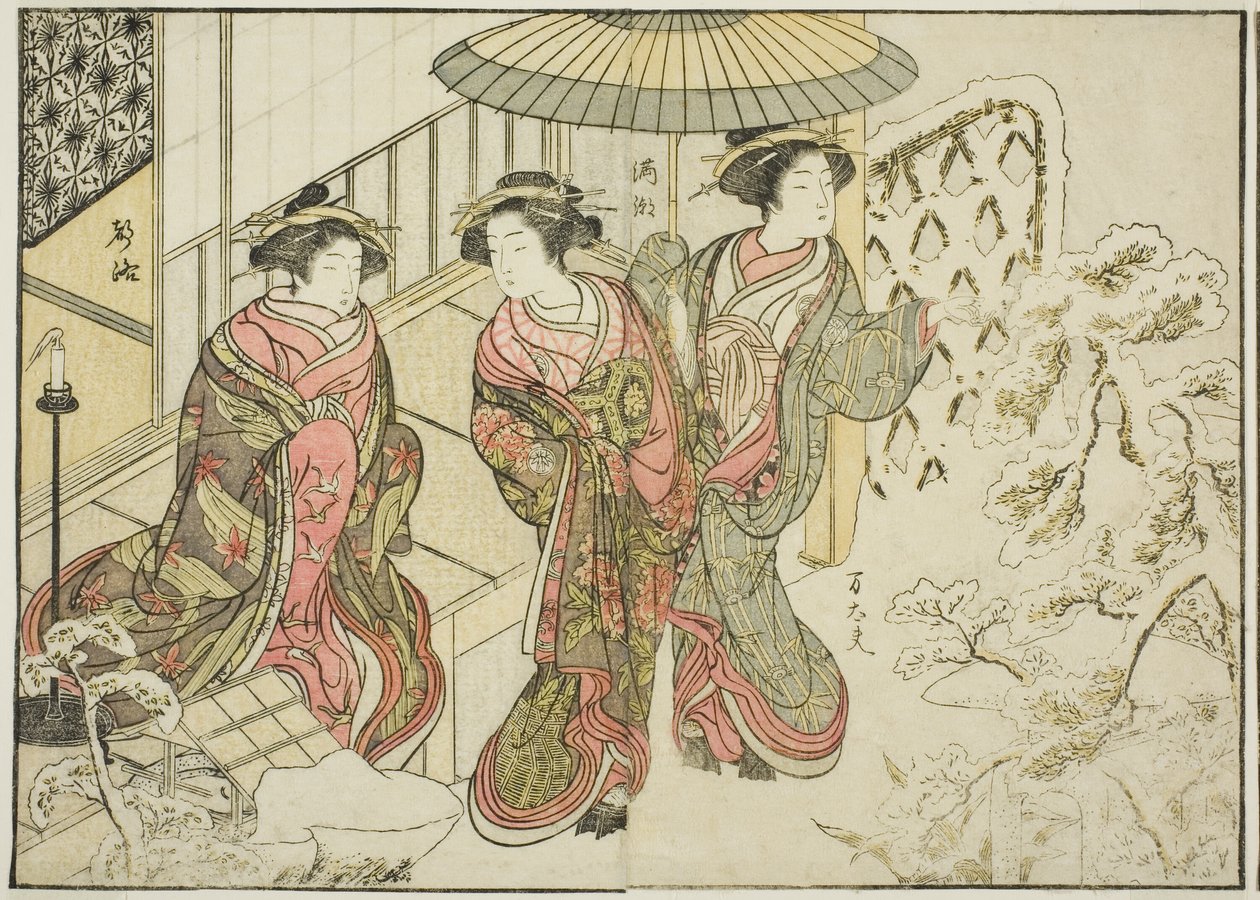 Courtisanes de Nakaomiya, du livre "Miroir des belles femmes des quartiers de plaisir (Seiro bijin awase sugata kagami)," vol. 2 - Katsukawa Shunsho