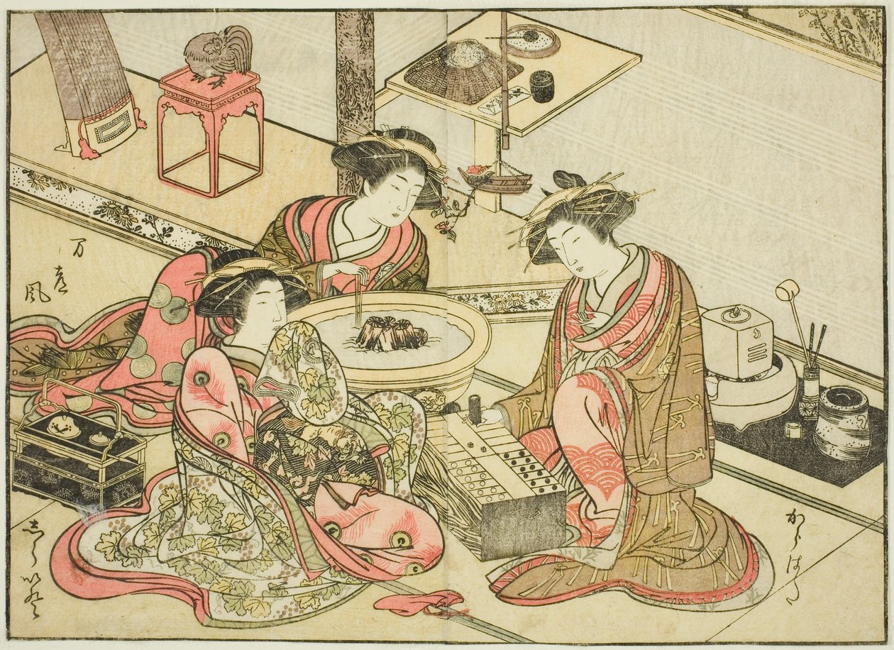 Courtisanes du Yamashiroya, du livre "Miroir des belles femmes des quartiers de plaisir (Seiro bijin awase sugata kagami)", vol. 2 - Katsukawa Shunsho