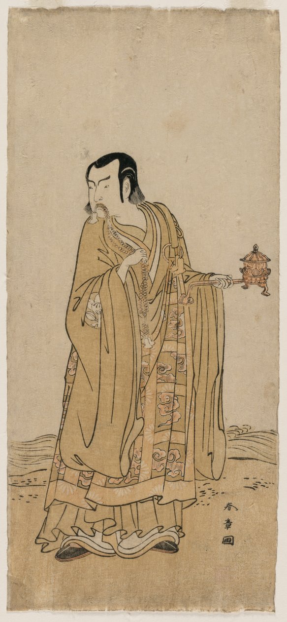 Ichimura Uzaemon IX en tant que Shingen dans Une chaîne de perles de prière secouée à un ruban de cascade - Katsukawa Shunsho