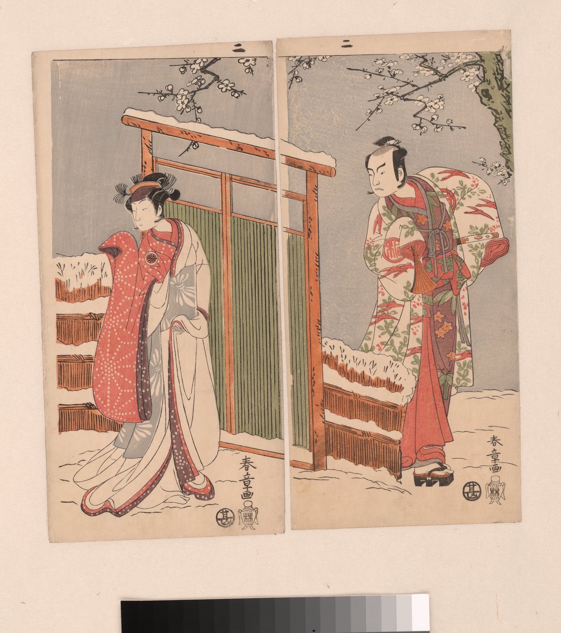 Minamoto no Yoritomo et Yuki Onna dans la neige - Katsukawa Shunsho
