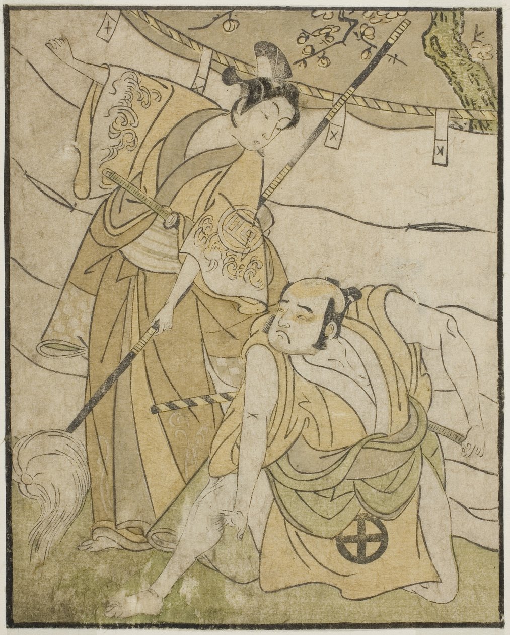 Les Acteurs Otani Tomoemon I comme Emohei (à droite), et Sanogawa Ichimatsu II comme Sanada Yoichi (à gauche), dans la pièce Myoto-giku Izu no Kisewata, jouée au théâtre Ichimura en novembre 1770 - Katsukawa Shunsho