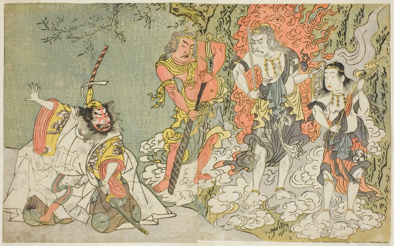 Les Acteurs Sawamura Kijuro I comme Ikazuchi Shinno, Prince du Tonnerre (à l