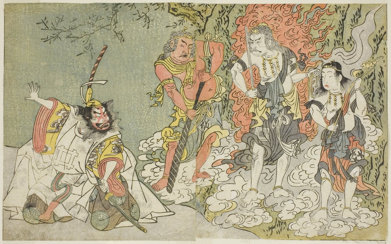 La pièce Fuki Kaete Tsuki mo Yoshiwara, jouée au théâtre Morita au onzième mois, vers 1771-72 - Katsukawa Shunsho