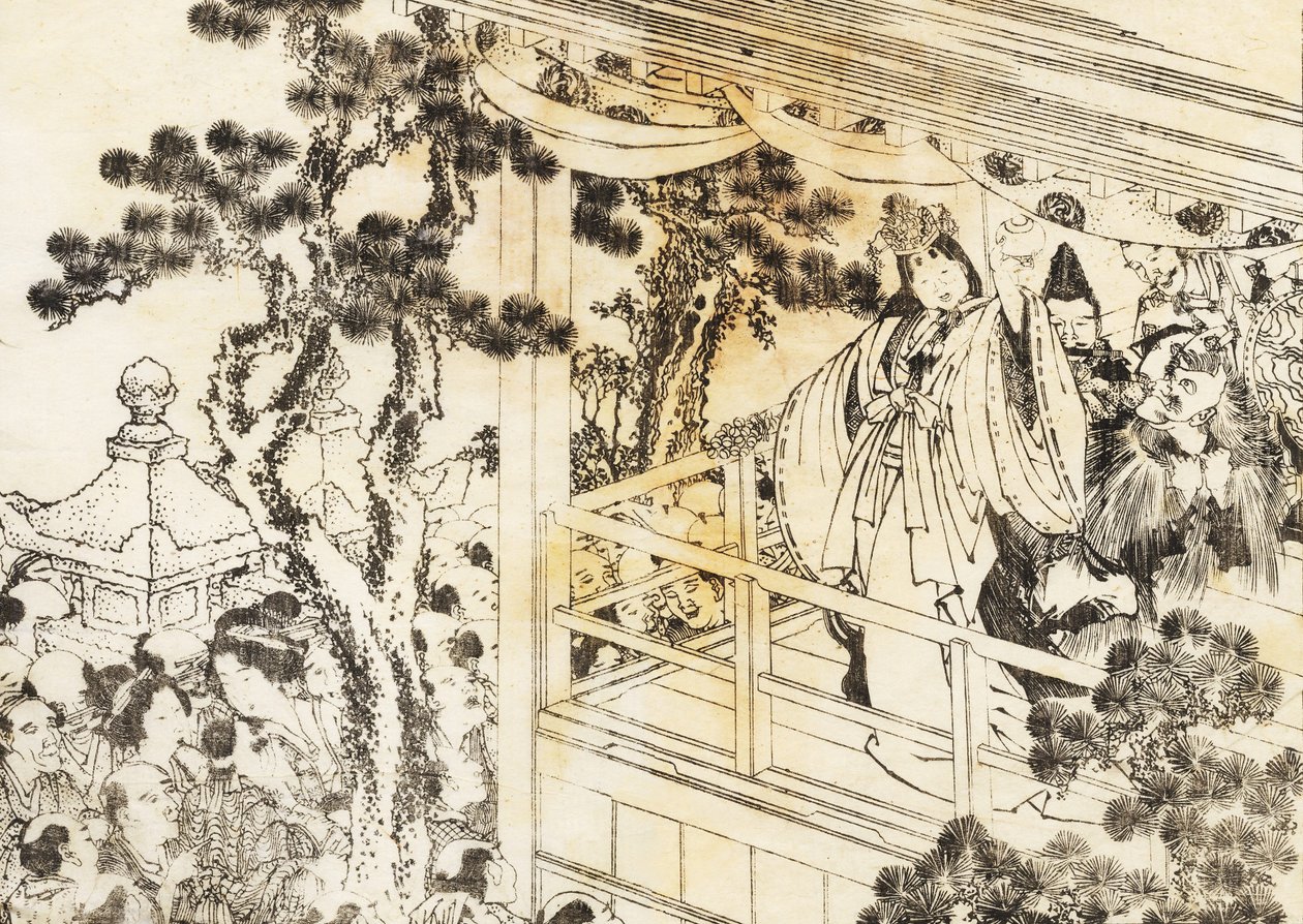 Une Scène de Danse de Sanctuaire Shinto - Katsushika Hokusai