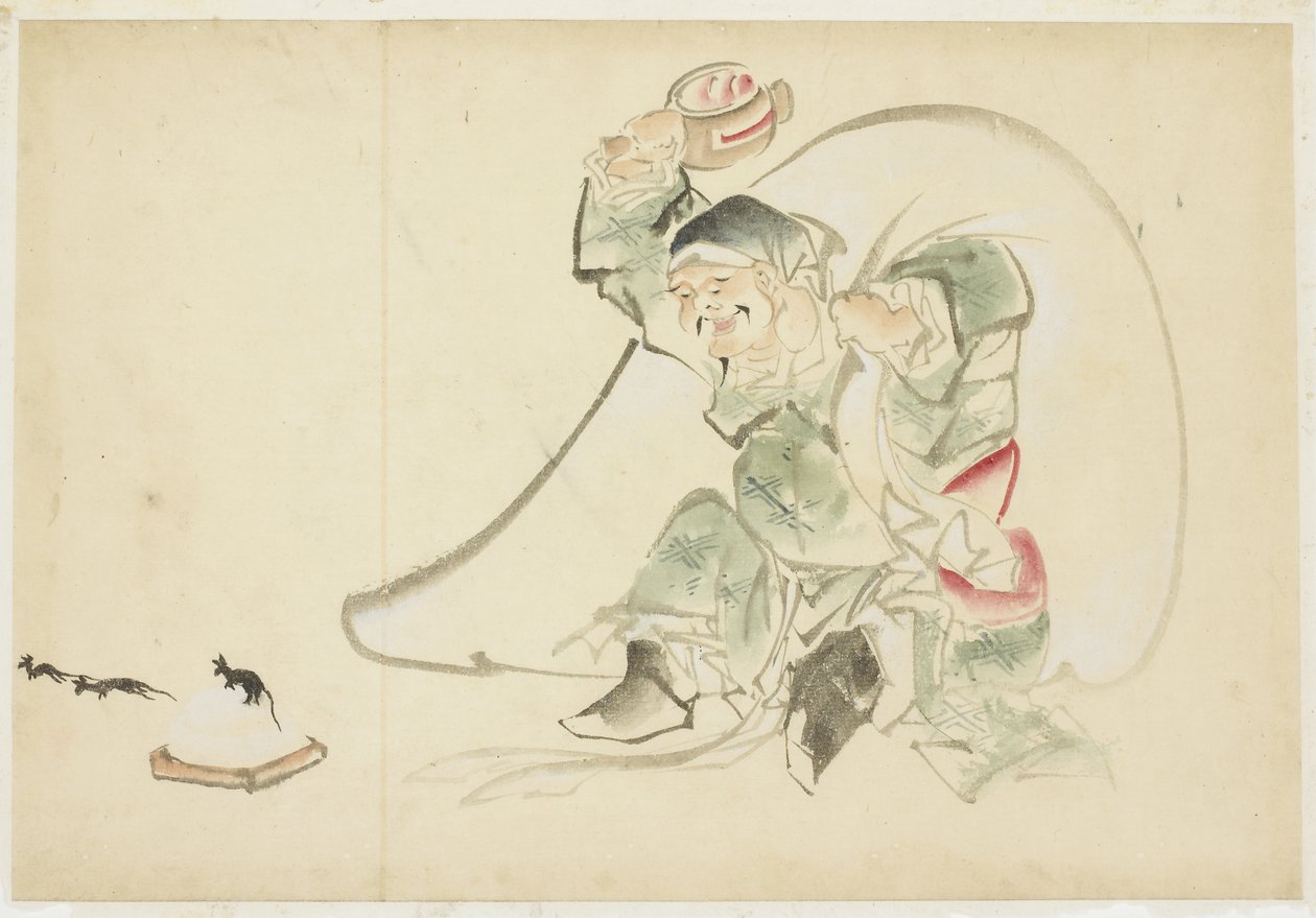 Daikoku, Dieu du bonheur, avec son maillet magique - Katsushika (school of) Hokusai