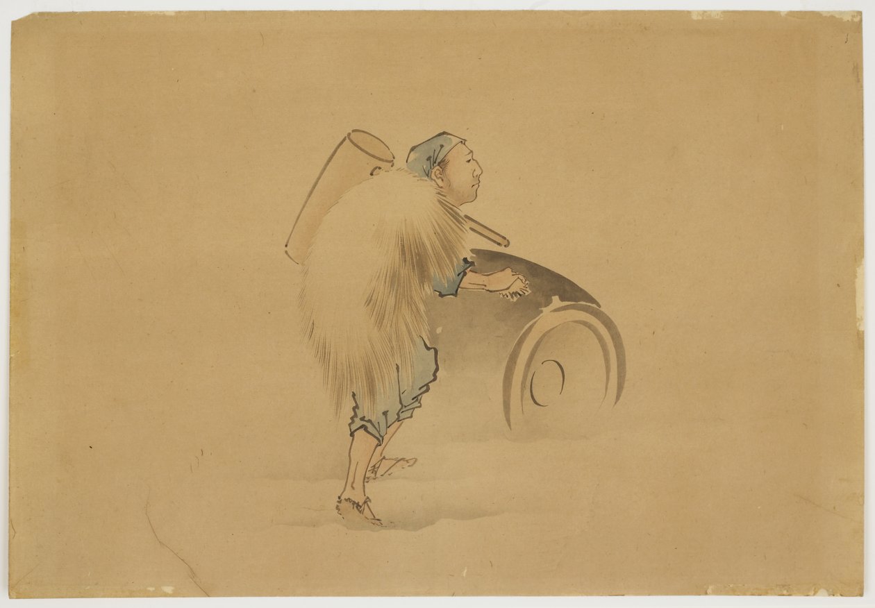 Homme avec maillet roulant un tonneau - Katsushika (school of) Hokusai