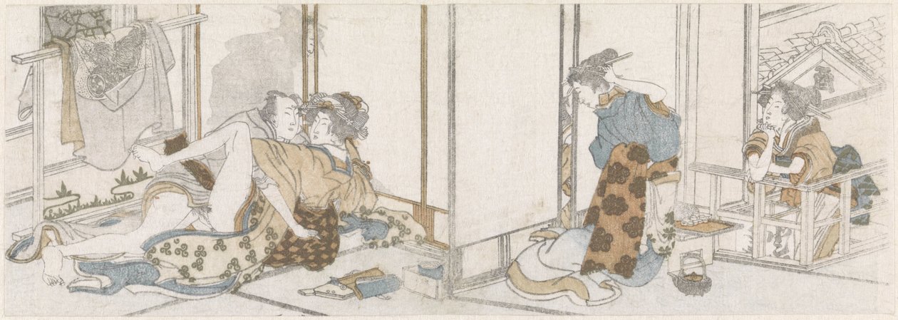 Couple amoureux espionné - Katsushika Hokusai (possibly)