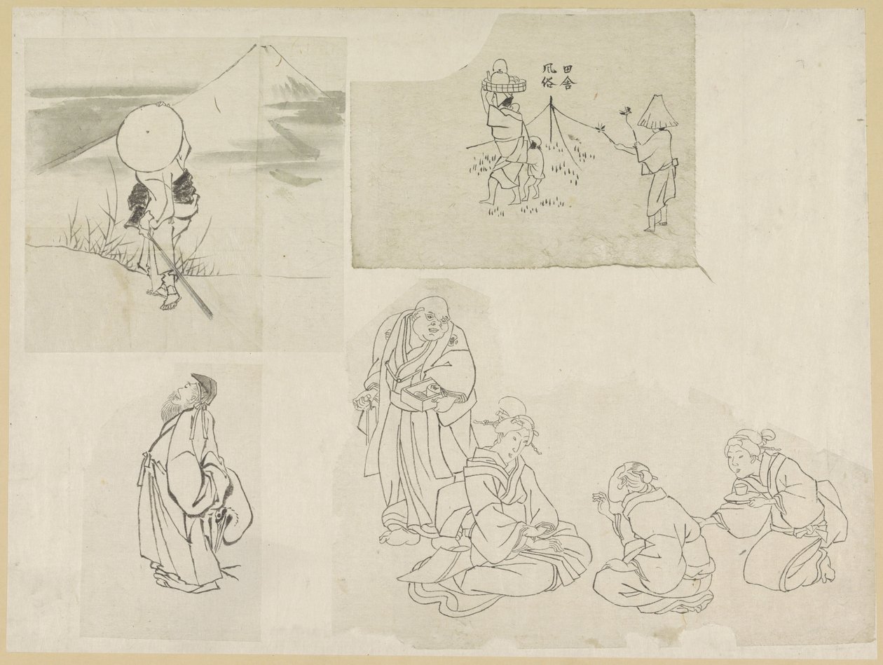 Quatre scènes avec différentes figures - Katsushika Hokusai (possibly)