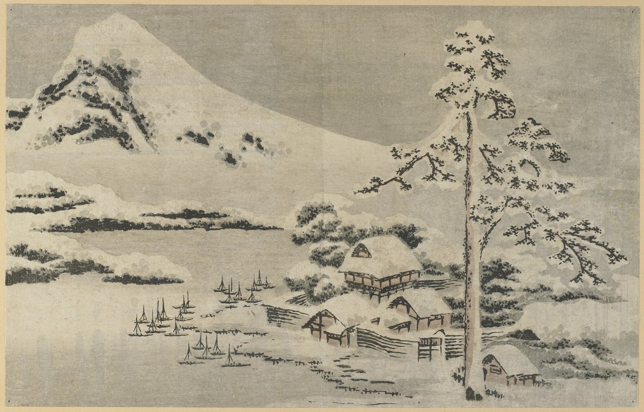 Village côtier sous la neige, 1814 - Katsushika Hokusai