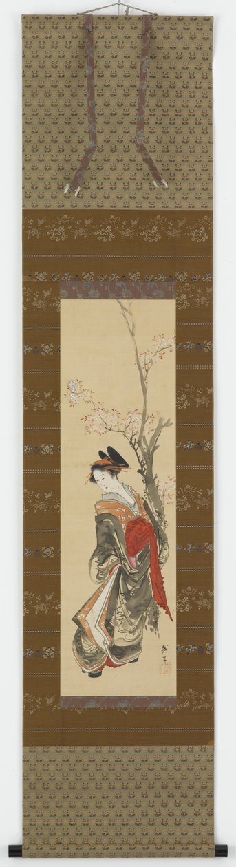 Une courtisane sous un cerisier - Katsushika Hokusai