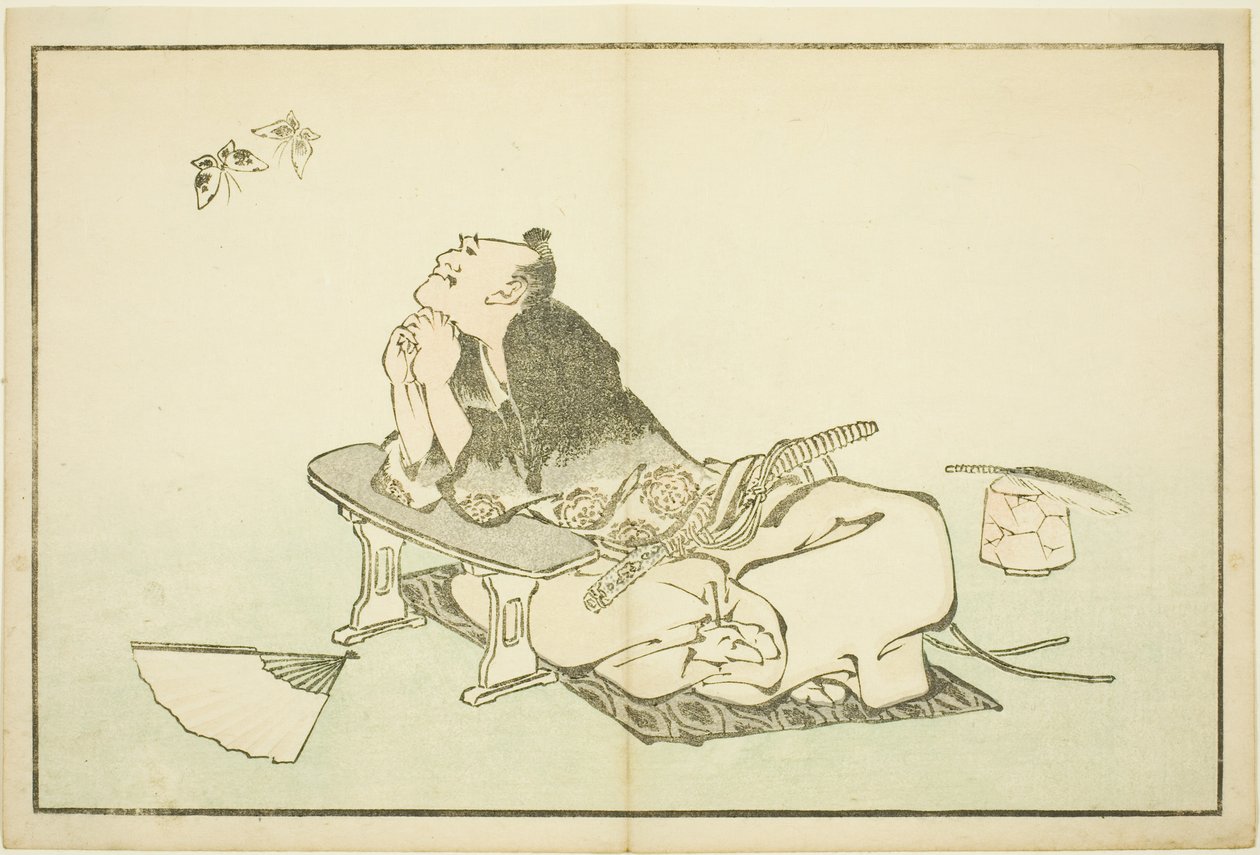 Un philosophe regardant un couple de papillons, du Livre d