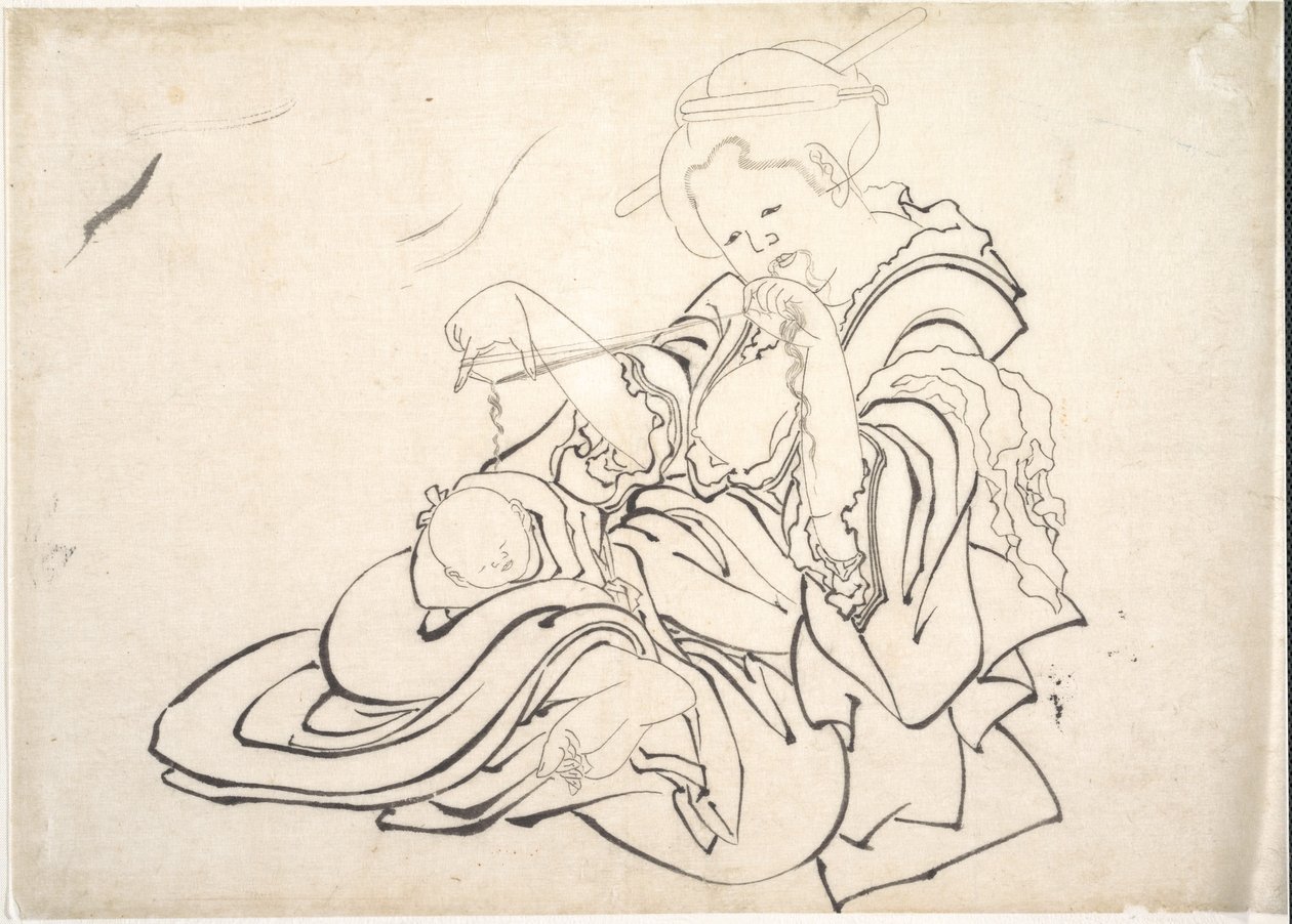 Une femme et un bébé - Katsushika Hokusai