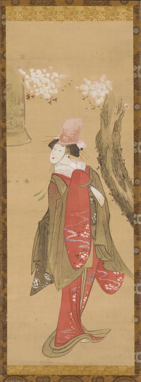 Une danseuse, Kiyohime, un cerisier et la cloche de Dojo-ji, fin 18ème-début 19ème siècle - Katsushika Hokusai
